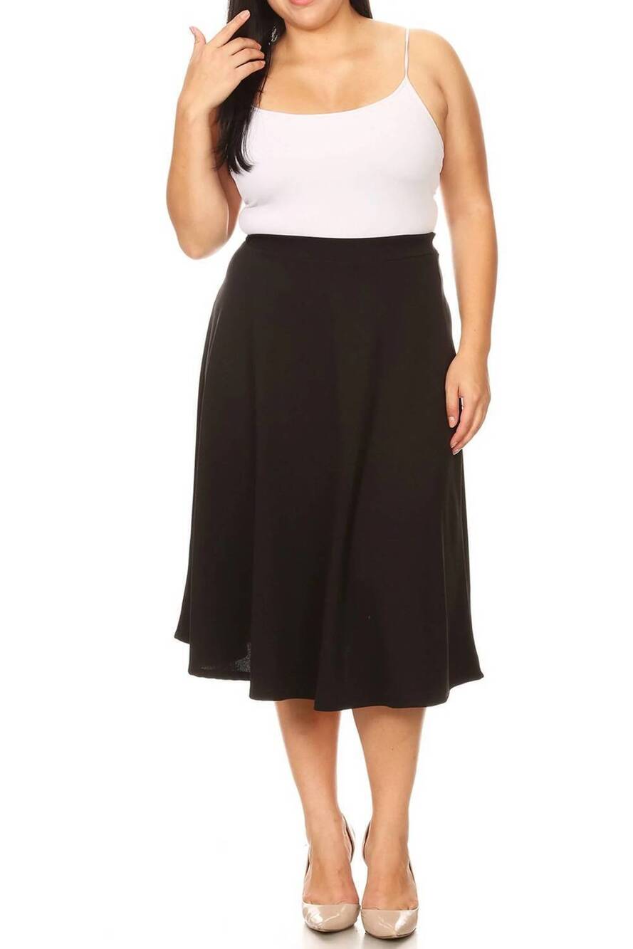 NEW MOA COLLECTION women's a-line flared midi skirt - plus in black